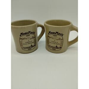 Vintage 1980 Moorman's Feed Pottery Coffee Mugs Set of 2 Maple Leaf Mark